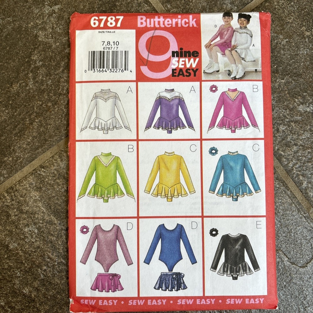 Butterick Pattern 6787 Girl's Bodysuit & Skirt Figure Skating Gymnastics 7 8 10